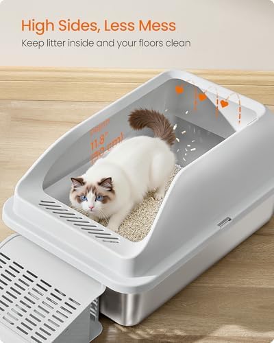 Feandrea 1 Pack Stainless Steel Cat Litter Box, - Image 4
