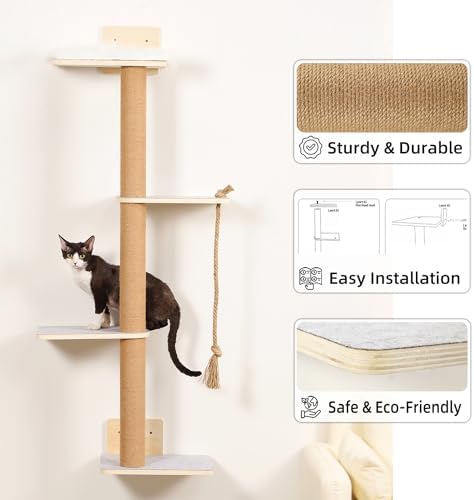 Wall Mounted Cat Tree, 50 Inch Tall Wall Cat Tree, 4 Tier Cat Climbing Wall - Image 7