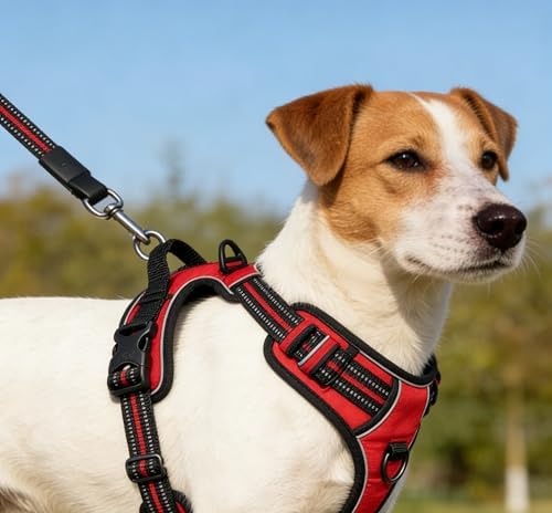 Red No-Pull Dog Harness with 2 Leash Clips，Soft Padded Vest - Image 4
