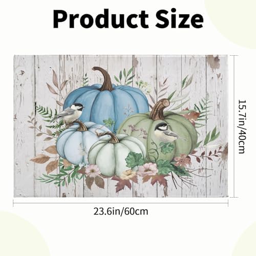 Giwawa Blue Pumpkin Bath Rug Autumn Leaves Bathroom Mat Non Slip Absorbent - Image 3