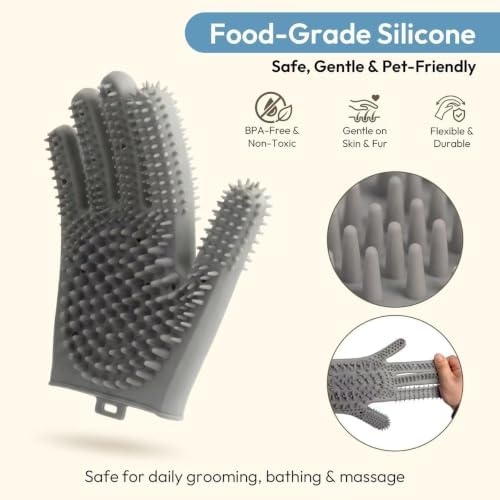 Pet Grooming Gloves for Cats & Dogs, Silicone Pet Hair Removal Glove for Bathing - Image 4
