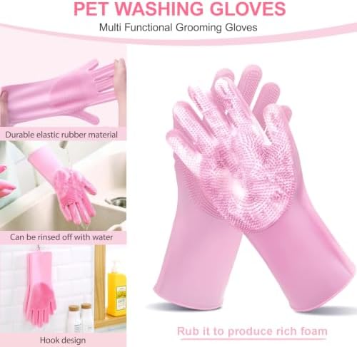 3PCS Pink Dog Bath Kit with Bath Gloves, Shoe Covers - Image 2