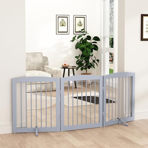 PUPETPO Freestanding Pet Gate for Dogs, Foldable Wooden Dog Gate for House by PUPETPO