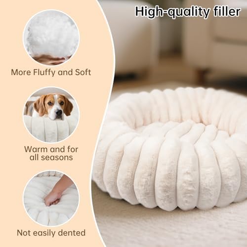 Donut Small Medium Dog Bed Washable Kitty & Puppy Bed, 28ins White - Image 5