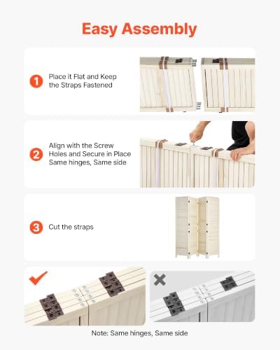 VEVOR Wood Room Divider 4 Panels 67 in Tall Wood Folding Privacy Screen | - Image 4