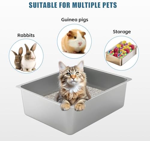 Stainless Steel Cat Litter Box, Metal High Sided Kitty Large Litter Box Pan - Image 6