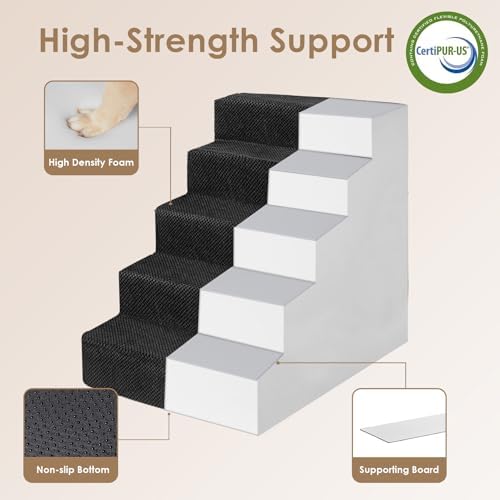 EHEYCIGA Dog Stairs for Bed 22.5" H, 5-Step Extra Wide Dog Steps - Image 4