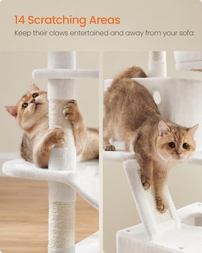 Feandrea Cat Tree, 66.1-in Large Cat Tower, Cream White - Image 6