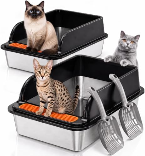 Jotesnew 2 Pack Large Stainless Steel Cat Litter Boxes by 2PackXLStainlessSteelCat