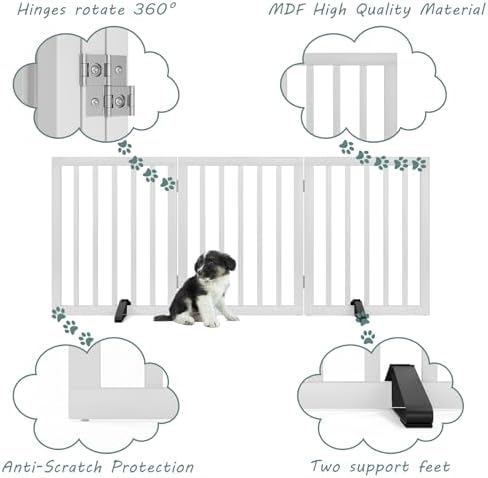 Dog Gates for The House Freestanding Foldable Pet Gates for Doorways 3 Panels - Image 4