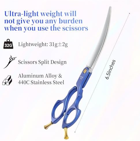 6.5'' Small Curved Dog Grooming Scissors Blue Ultra-Lightweight - Image 2
