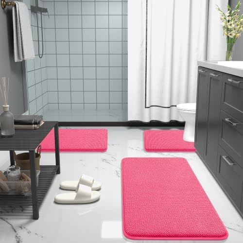 OLANLY Memory Foam Bathroom Runner Rugs 47x20, Absorbent Long Mat, Hot Pink - Image 6