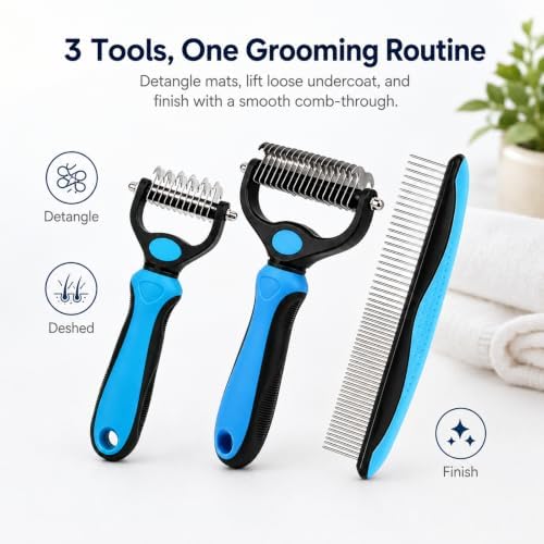 3 Pcs Dematting Comb for Dogs and Cats, Undercoat Rake Pet Brush and Metal Comb - Image 3