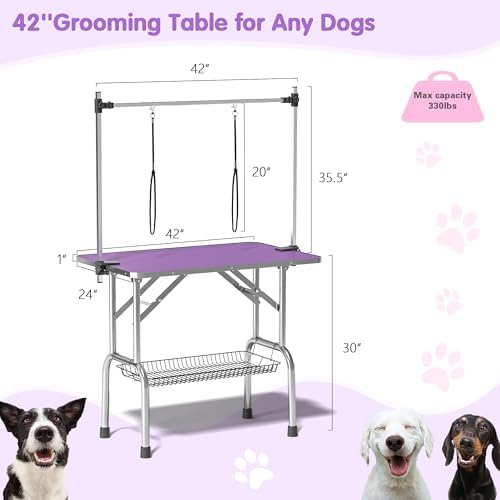 Lyromix 42'' Stainless Steel Pet Dog Grooming Table, Arm/Noose/Tray - Image 2