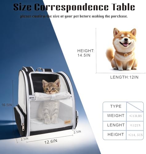 Cat Dog Backpack 12.6"×11.4"×16.5" Large Breathable Pet Bag Carrier - Image 4