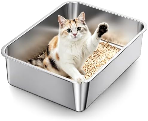 Stainless Steel High Sides Cat Litter Box by OneBug