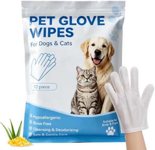 12 Pcs Pet Glove Wipes for Dogs & Cats, Disposable Dog Cleaning Bath Gloves by GIFTMISSU