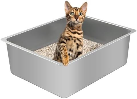 Stainless Steel Cat Litter Box, Metal High Sided Kitty Large Litter Box Pan by Unknown