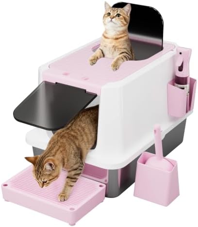 RIZZARI Stainless Enclosed Top Entry High-Sided: Large Covered Litter Box by RIZZARI