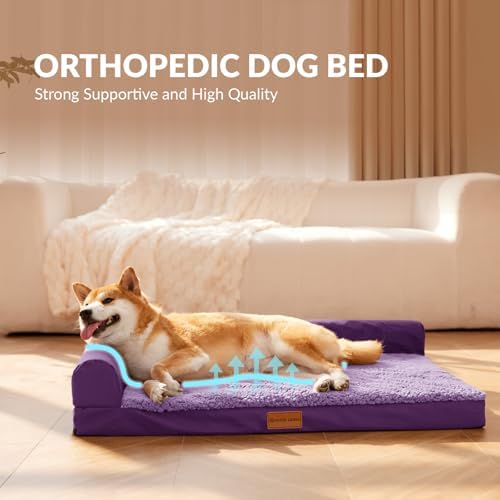 Patas Lague Orthopedic Large Dog Bed Washable Pet Sofa Bed 42''X28''Purple - Image 3