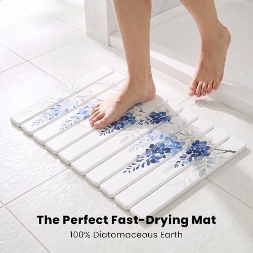 Blue Wisteria Foldable Stone Bath Mat, Absorbent Stone Bathroom Shower Mat - Image 4