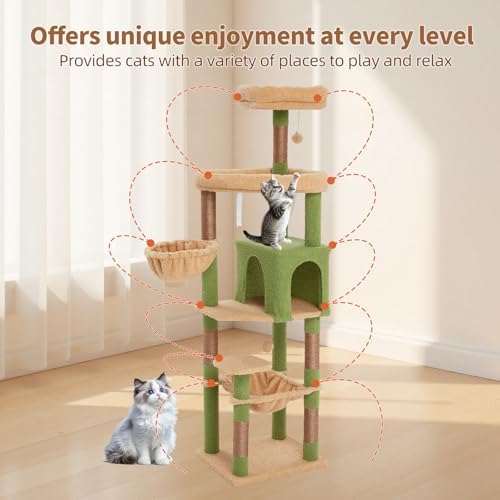 67-Inch Cat Tree with Bed, Observation Deck, Plush Platform & Toy Ball - Image 5