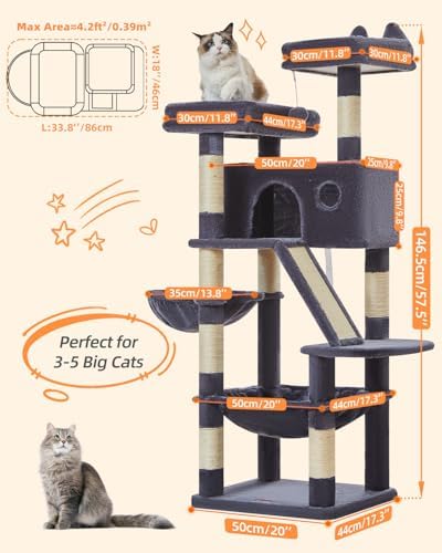 Taoqimiao Sturdy Cat Tree, 58In Cat Tower - Image 2