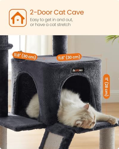 Feandrea Cat Tree, 37.8-Inch Tall Cat Tower, Smoky Gray - Image 7