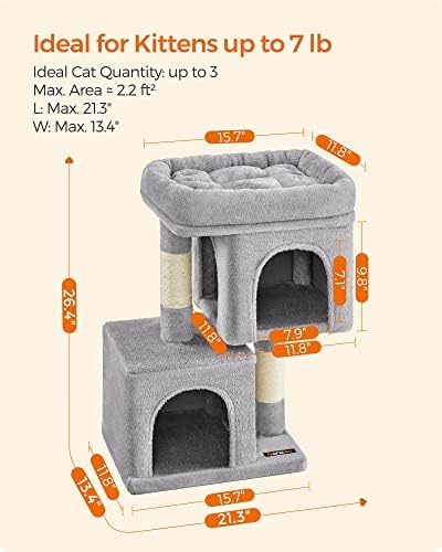 Feandrea Cat Tree, 26.4-Inch Small Cat Tower, Cute Plush Condo, Light Gray - Image 6