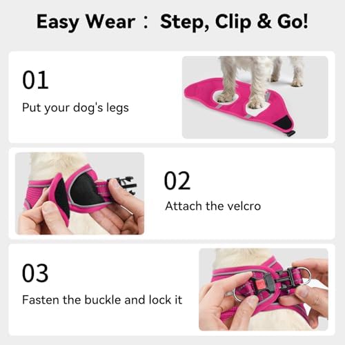 Joytale Step-in Dog Harness, Soft Breathable Mesh, Hot Pink XS - Image 3