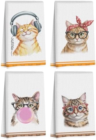 Hanamiya Na 4 Pcs Funny Cat Kitchen Hand Towels 24x14 Inch by Hanamiya+Na