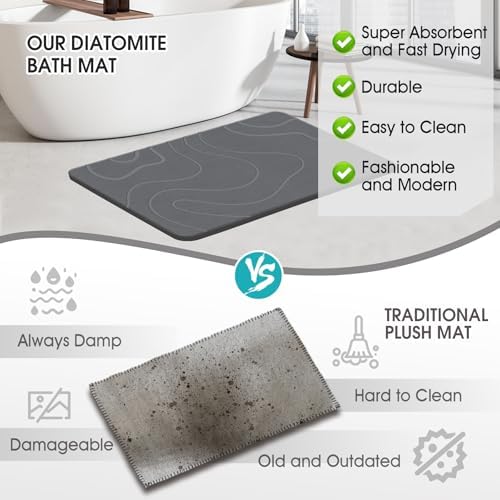 Stone Bath Mat for Bathroom, Diatomaceous Earth Shower Mat, Quick Dry - Image 4