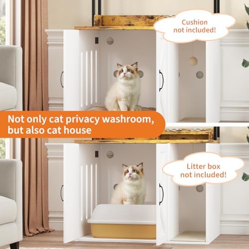 53" H Cat Litter Box Enclosure, Hidden Cabinet w/Storage & Charging - Image 3