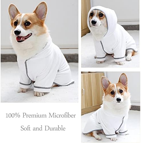 Dog Bathrobe, Microfiber Fast Drying Absorbent Hooded Bath Towel White - Image 5