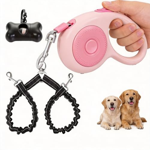 Dual Retractable Dog Leash for 2 Large Dogs, One-button Break and Lock by FEGCZP
