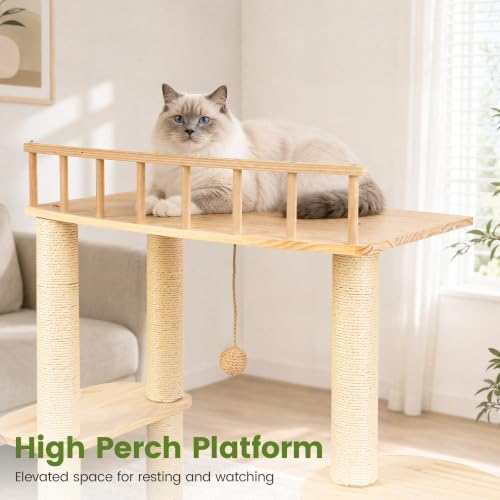 45" Solid Wood Cat Tree for Indoor Cats, Cat Tower - Image 5