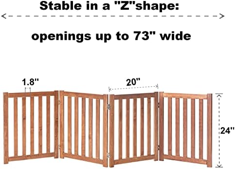 LZRS Wooden Free Standing Dog Gate 80" W x 24" H, Foldable Solid Hardwood Pet - Image 2
