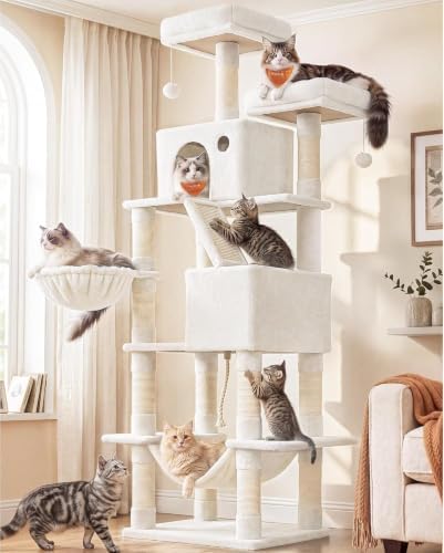 Feandrea Cat Tree, 81.1-in Large Cat Tower, Cream White - Image 2