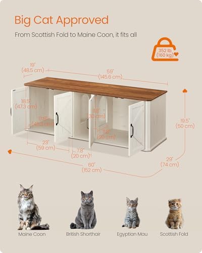 Feandrea Double Cat Litter Box Enclosure, Furniture Hidden - Image 5