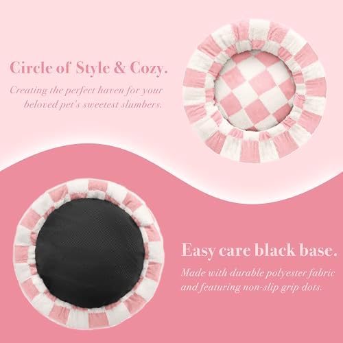Ohocut Checkered Dog Bed, Cute Girly Pink Retro Style Aesthetic Round Warming - Image 4