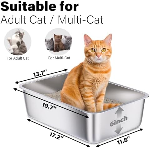 Stainless Steel Litter Box 2 Pack, Large Metal Litter Box - Image 2