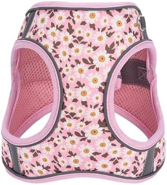 Small Dog Harness Pink Daisy Flowers No Pull Reflective Harness - Image 2