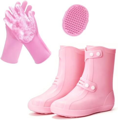 3PCS Pink Dog Bath Kit with Bath Gloves, Shoe Covers by Kemodia