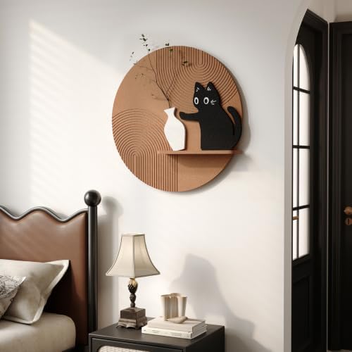 3D Textured Round Cat Wall Art, Modern Minimalist Wall Decor, 24x24 Inch - Image 5