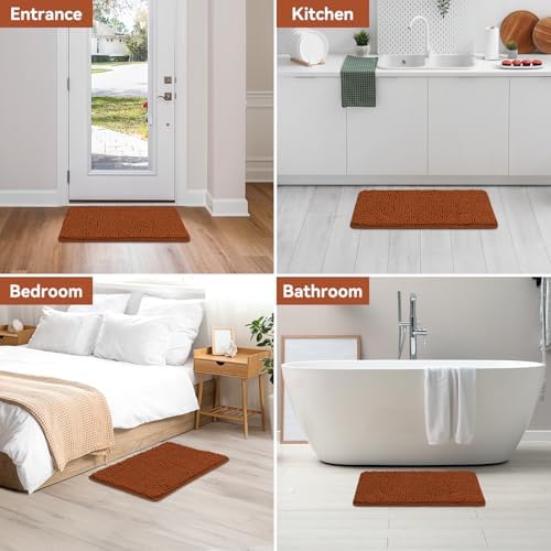 Bcoimo Bath Rug Mat, 30x20 Chenille Extra Soft Burnt Orange Bathroom Tub Mat - Image 6