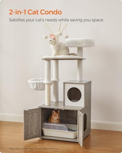 Feandrea Cat Tree with Litter Box Enclosure, 2-in-1 Condo - Image 3