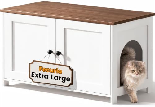 Extra Large Cat Litter Box Enclosure Furniture Dog Proof, Hidden Kitty Washroom by Fecuria
