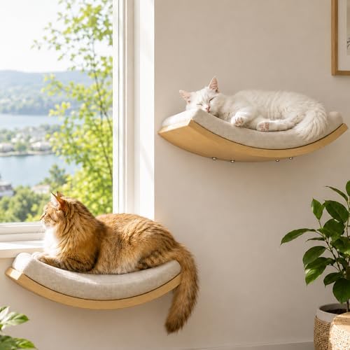 Cat Wall Shelf with Curved Hammock Bed, Wall Mounted Cat Perch - Image 4