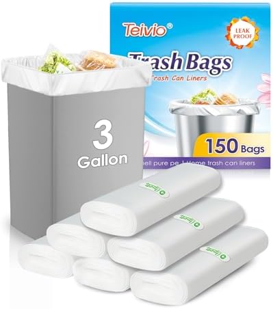 Teivio 3 Gallon 150 Counts Small Trash Bags Garbage Bags, Bathroom Trash Can by Teivio