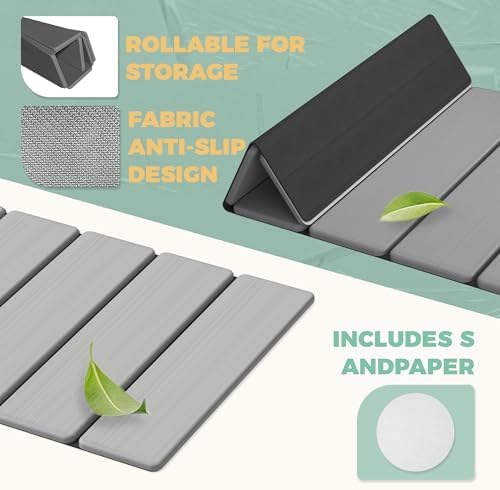 SYIPO Non-Slip Foldable Stone Bath Mat-Diatomite, 23.6 x 15.3”, Light Gray - Image 3